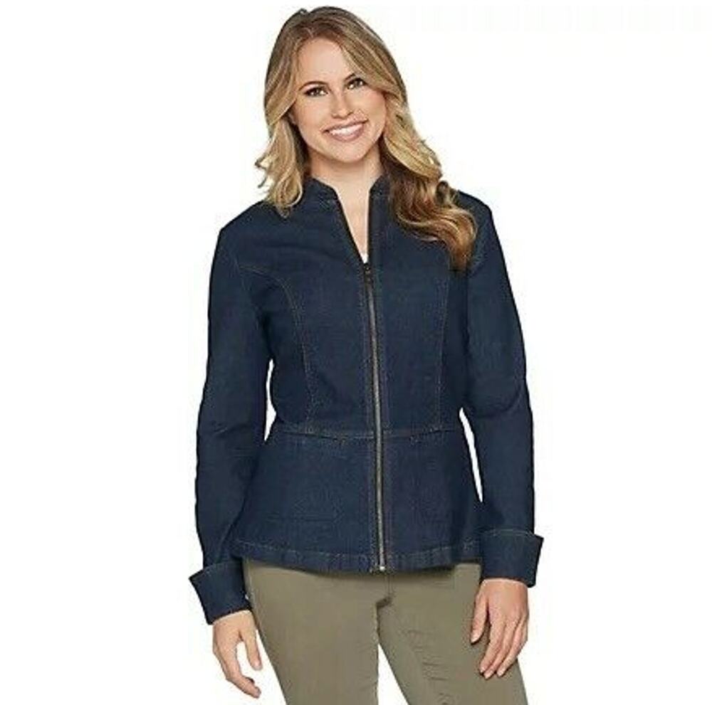 Denim & Co Jean Jacket XXS Dark Blue Denim Zip Front Stretch NWOT